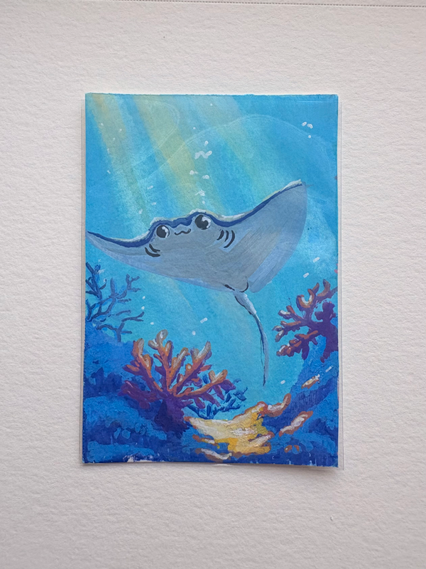 Sun Rays on a Manta Ray aceo art card