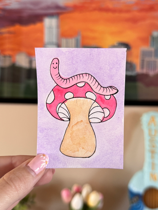 Mushroom Worm aceo art card