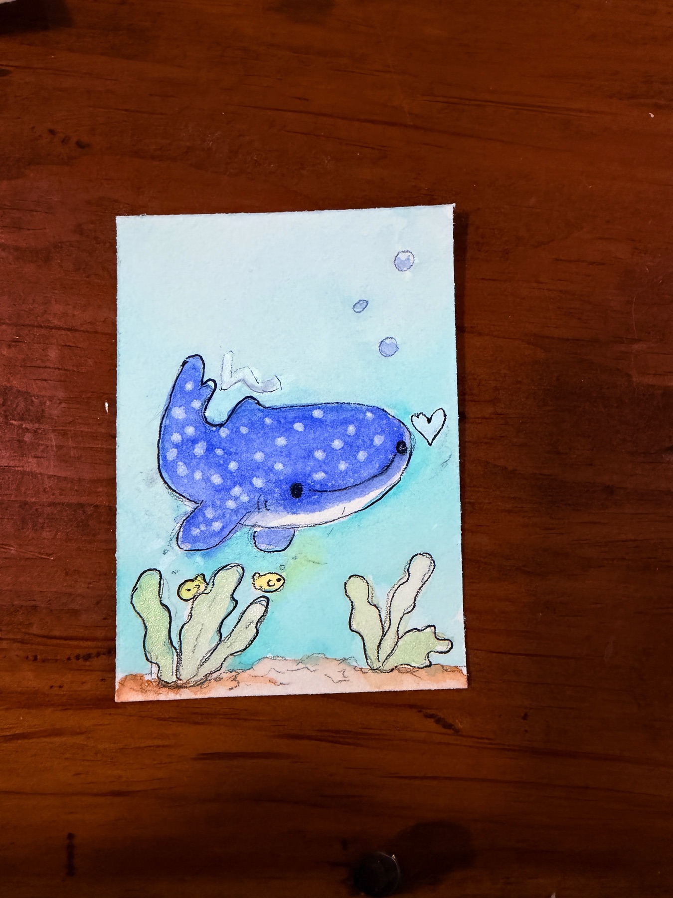 Blue Whale Shark Ocean Daydream aceo art card