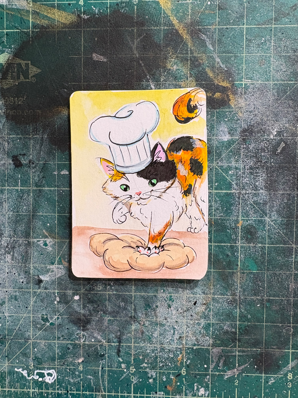 Baker Cat aceo art card