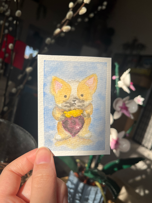 Gluttony S1: Sweet Potato Corgi Pup, Potato aceo art card thumbnail 1