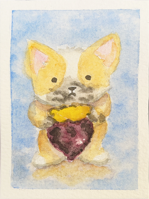 Gluttony S1: Sweet Potato Corgi Pup, Potato aceo art card thumbnail 2
