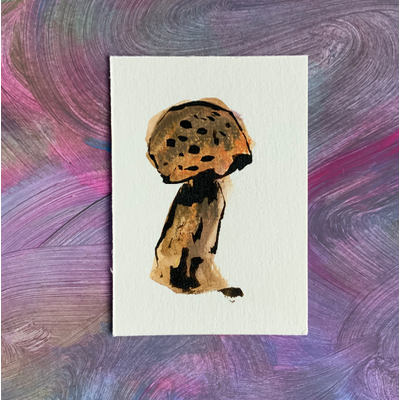 Mushroom gouache and ink aceo art card thumbnail 1