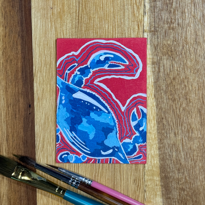 ACEO Original, Crab, Seafood, Louisiana, Acrylic, Abstract, By Lark Watercolor and Art aceo art card thumbnail 3