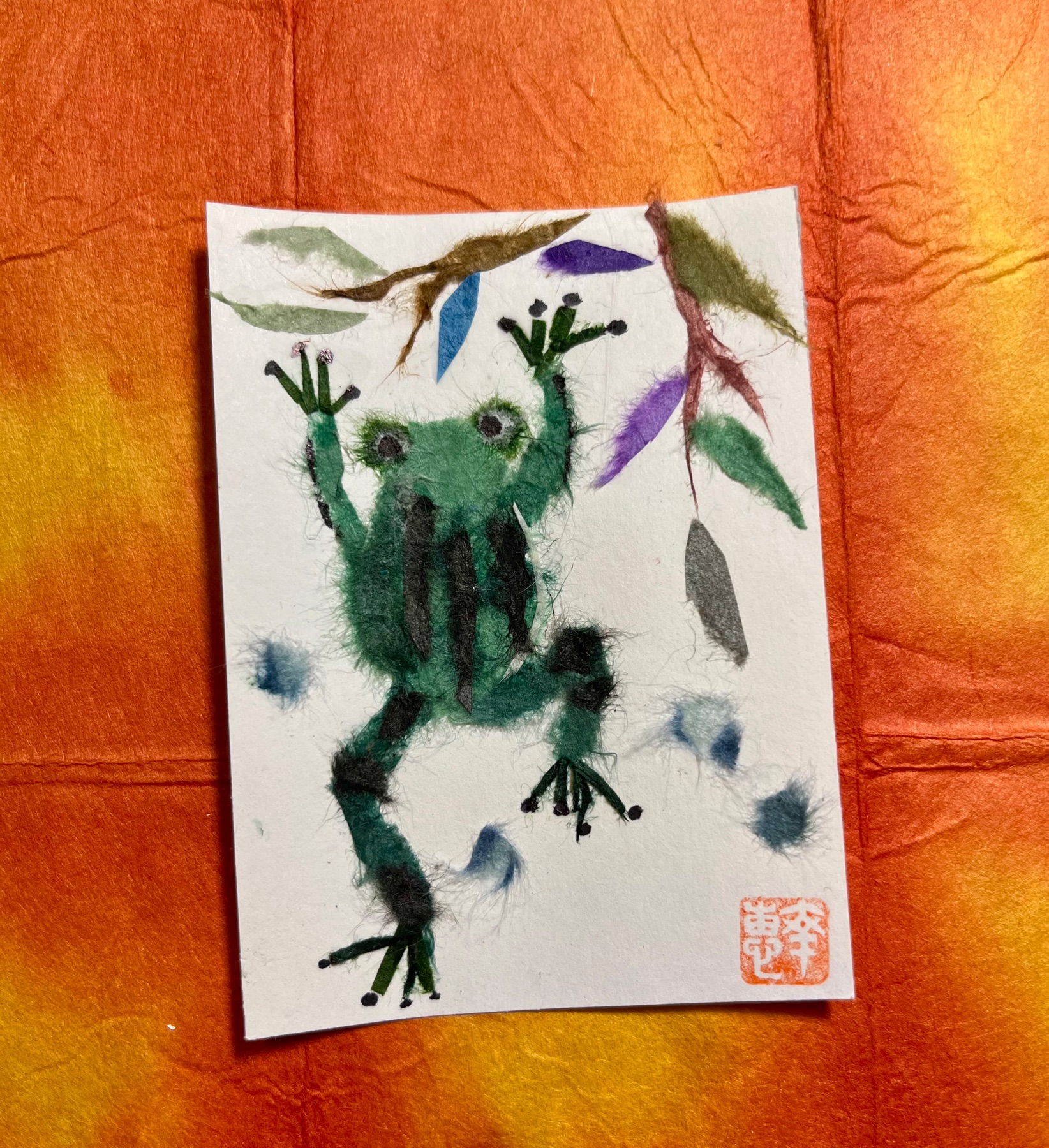 Japanese Washi art-kaeru(flog) aceo art card