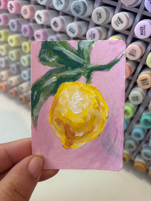 Bundle of 2 Lemon acrylic paintings aceo art card thumbnail 4