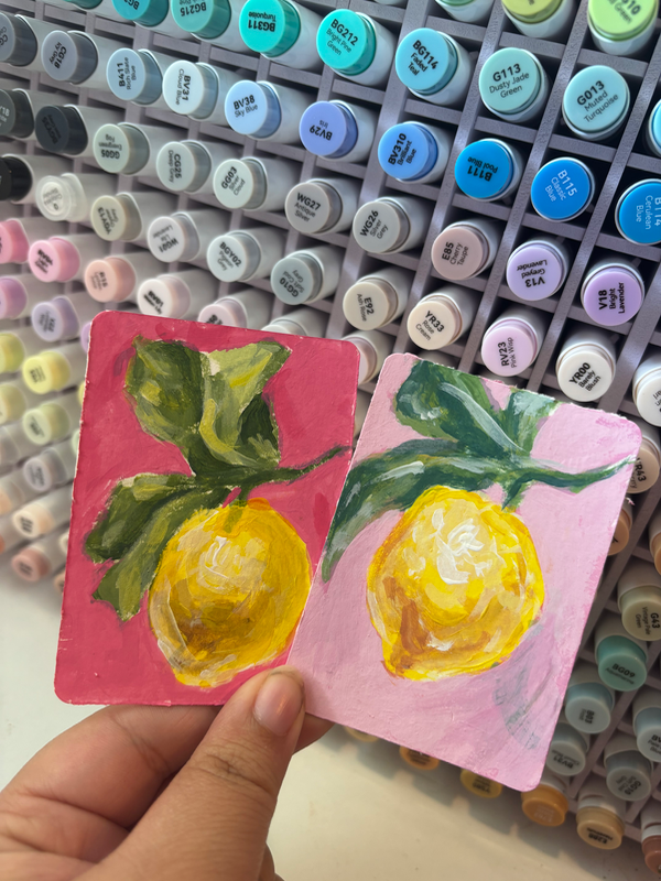 Bundle of 2 Lemon acrylic paintings aceo art card