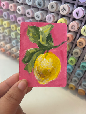 Bundle of 2 Lemon acrylic paintings aceo art card thumbnail 3