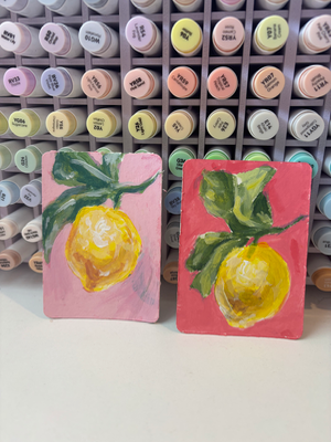 Bundle of 2 Lemon acrylic paintings aceo art card thumbnail 2