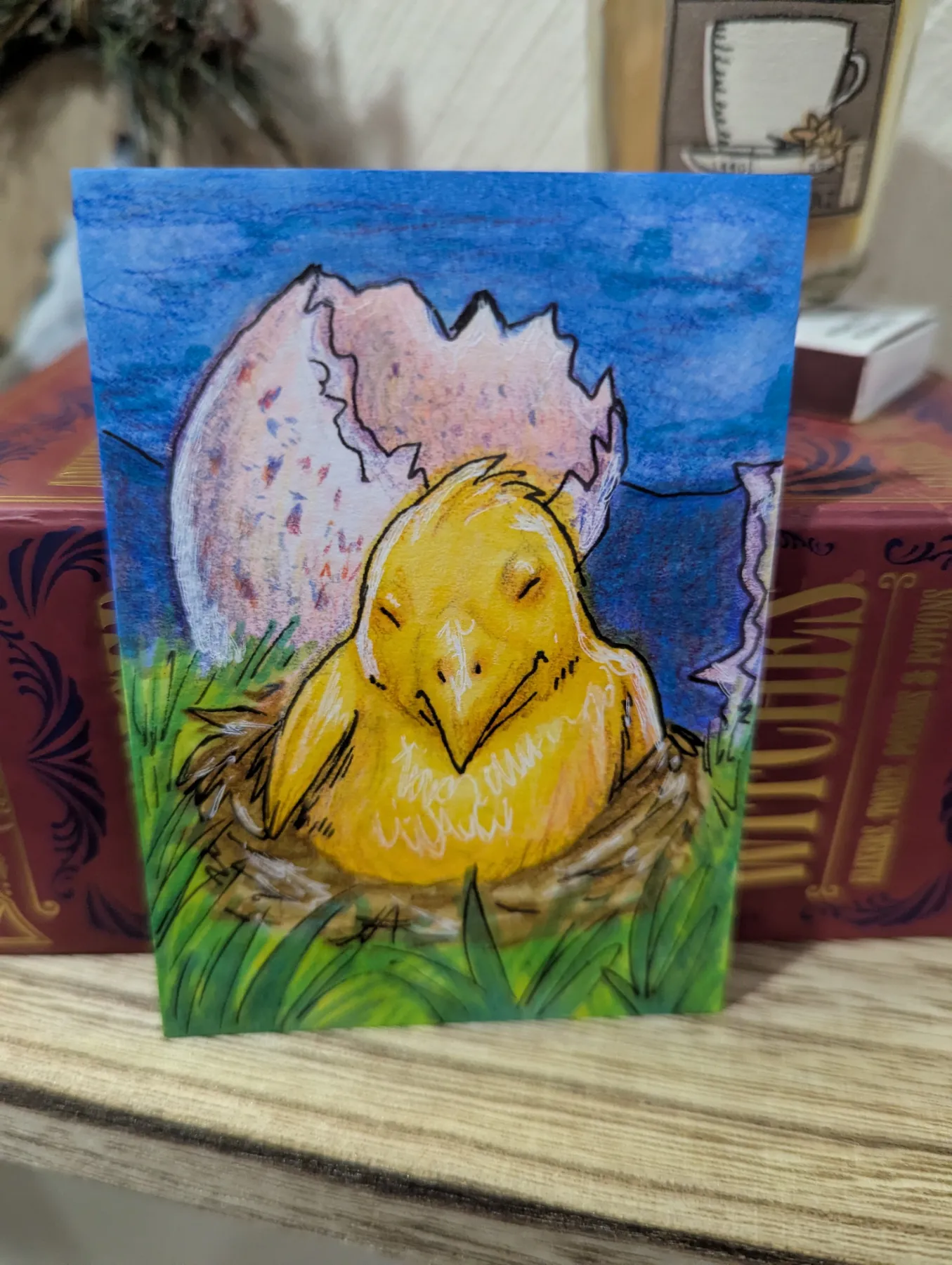 Cute baby chocobo gold chick hatched from egg | Final Fantasy fan art aceo art card