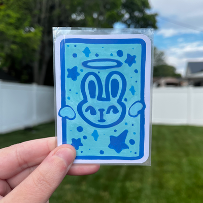 original aceo angel bun bunny rabbit blue monochromatic aceo art card thumbnail 1