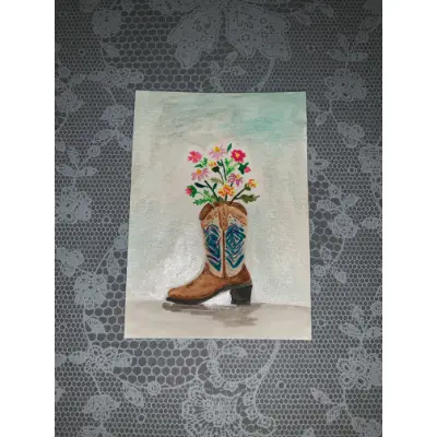 Glitter, flowers, and boots- Oh my! aceo art card thumbnail 2
