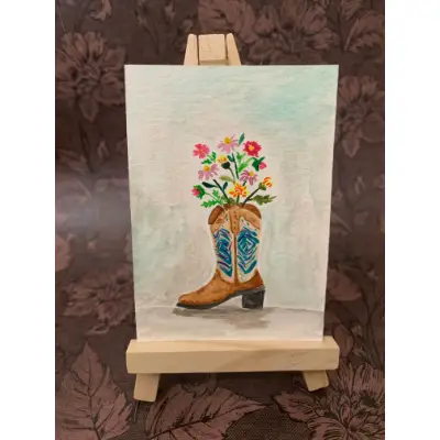 Glitter, flowers, and boots- Oh my! aceo art card thumbnail 1