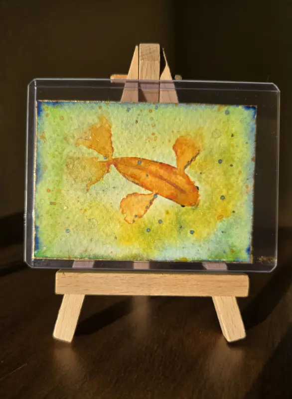 Golden Whisper | Original ACEO Mini Painting | Goldfish aceo art card