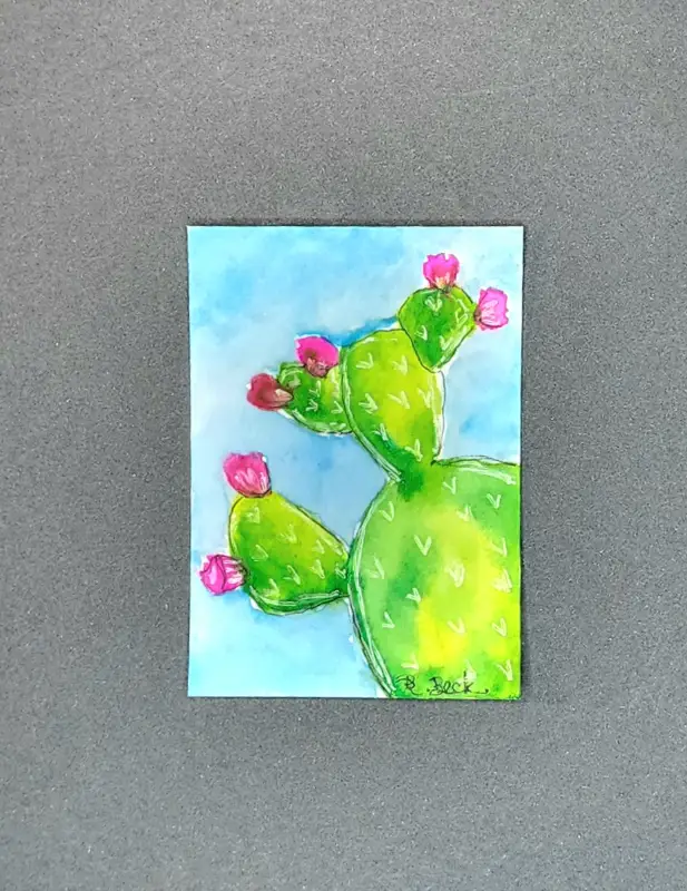 Blooming Cactus aceo art card