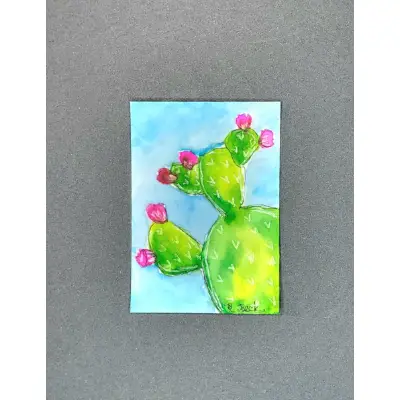 Blooming Cactus aceo art card thumbnail 1