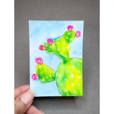 Blooming Cactus aceo art card thumbnail 2