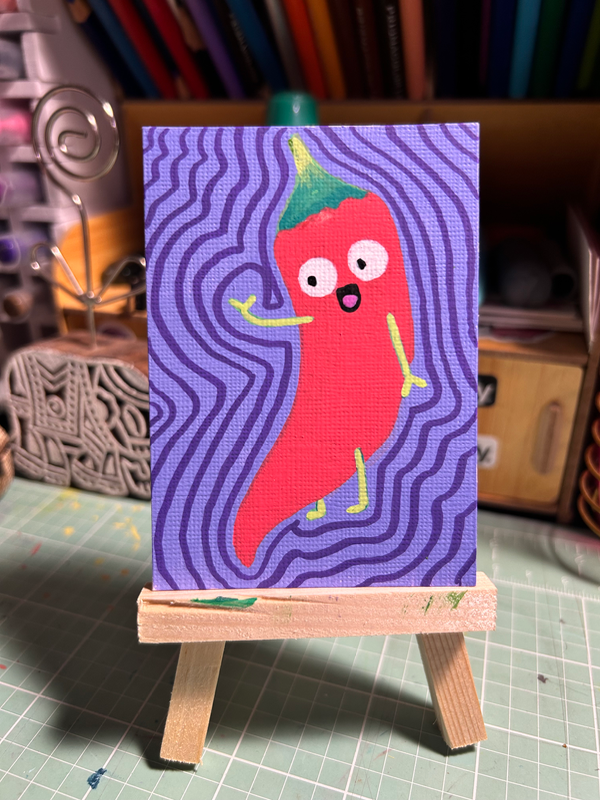 Cha-cha chili pepper aceo art card