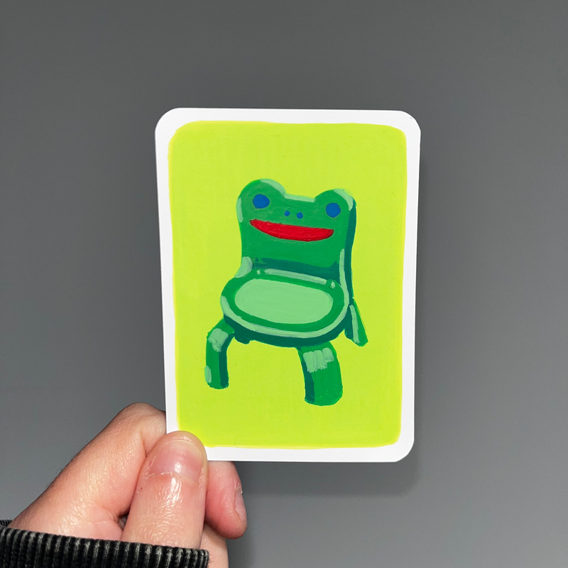 original aceo froggy chair animal crossing video game furniture frog green aceo art card