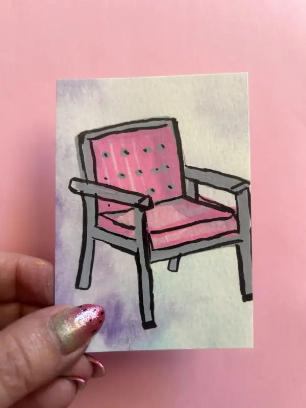 ACEO Original Pink Chair Still Life aceo art card