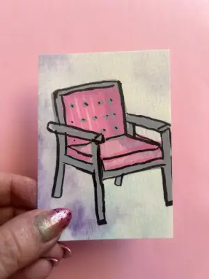 ACEO Original Pink Chair Still Life aceo art card thumbnail 1