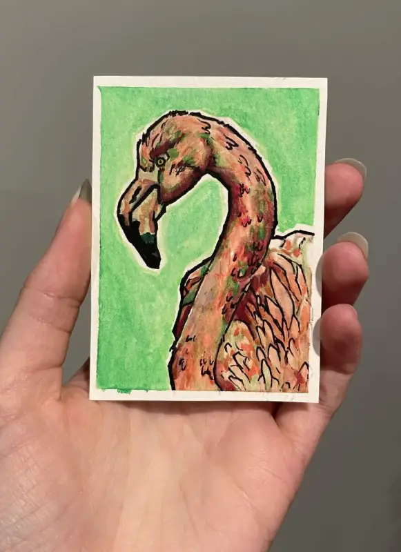Flamingo aceo art card
