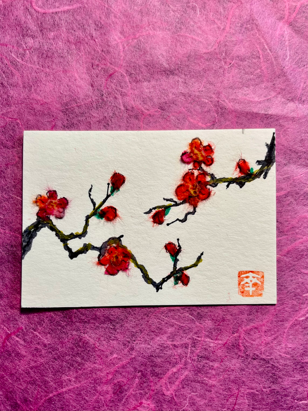 Plum tree Japanese Washi art aceo art card