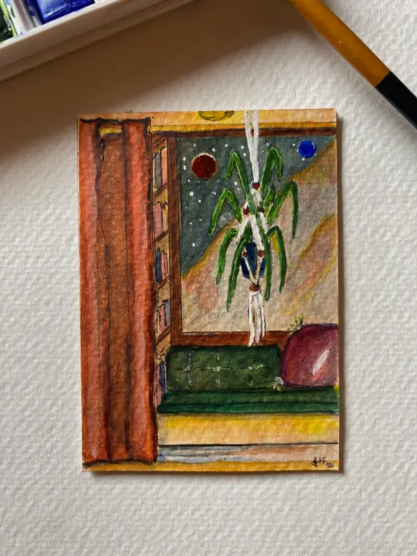 A Cozy Place in Space aceo art card