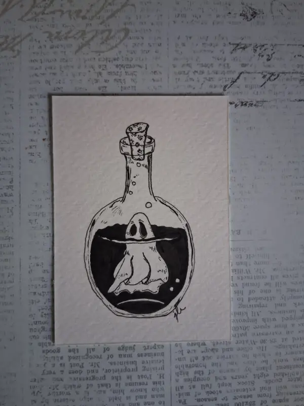 Ghost in a Bottle aceo art card