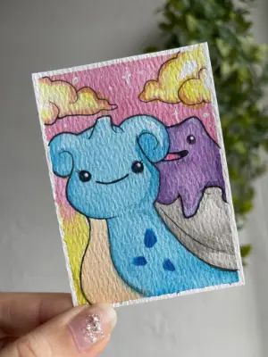 Ditto and Lapras Pokemon aceo art card thumbnail 2