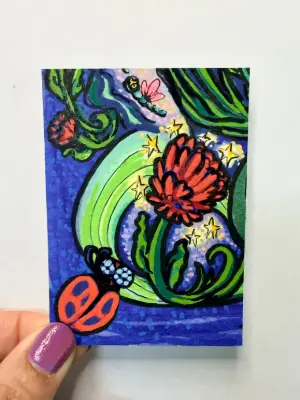 Magic Garden #4 - Lady in Red aceo art card thumbnail 1