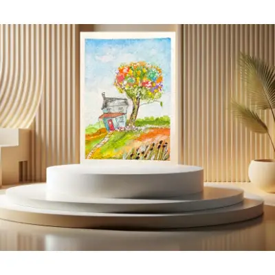 "Crooked Little House" original watercolor ACEO SRA OOAK Fine Art by Edie landscape whimsical tree aceo art card thumbnail 2