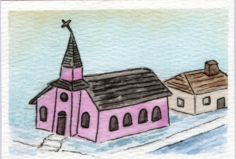 The Pink Chapel aceo art card