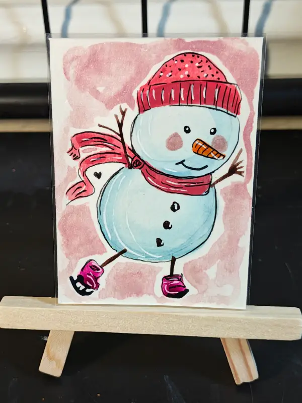 ACEO SnowFriends Collection Red Scarf and Hat by Jazmin aceo art card