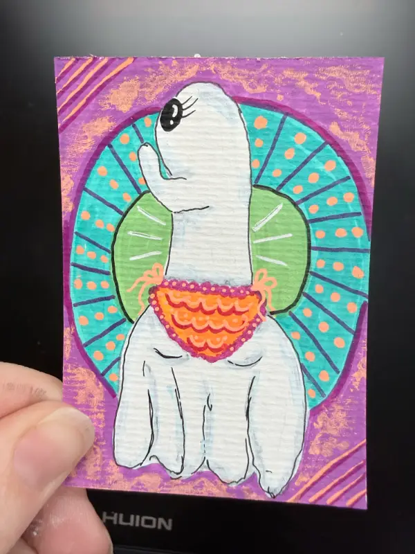 Shhh Ruffle Undies Whimsical Pin Up Ghost aceo art card