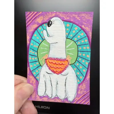 Shhh Ruffle Undies Whimsical Pin Up Ghost aceo art card thumbnail 1