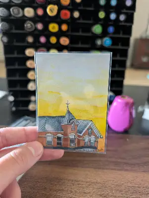 Sunset at the House aceo art card thumbnail 2