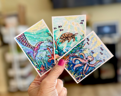 Octopus Under the sea painting aceo art card thumbnail 3