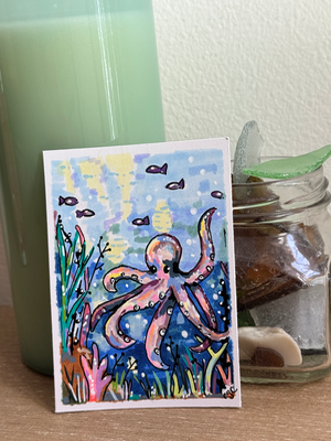 Octopus Under the sea painting aceo art card thumbnail 2