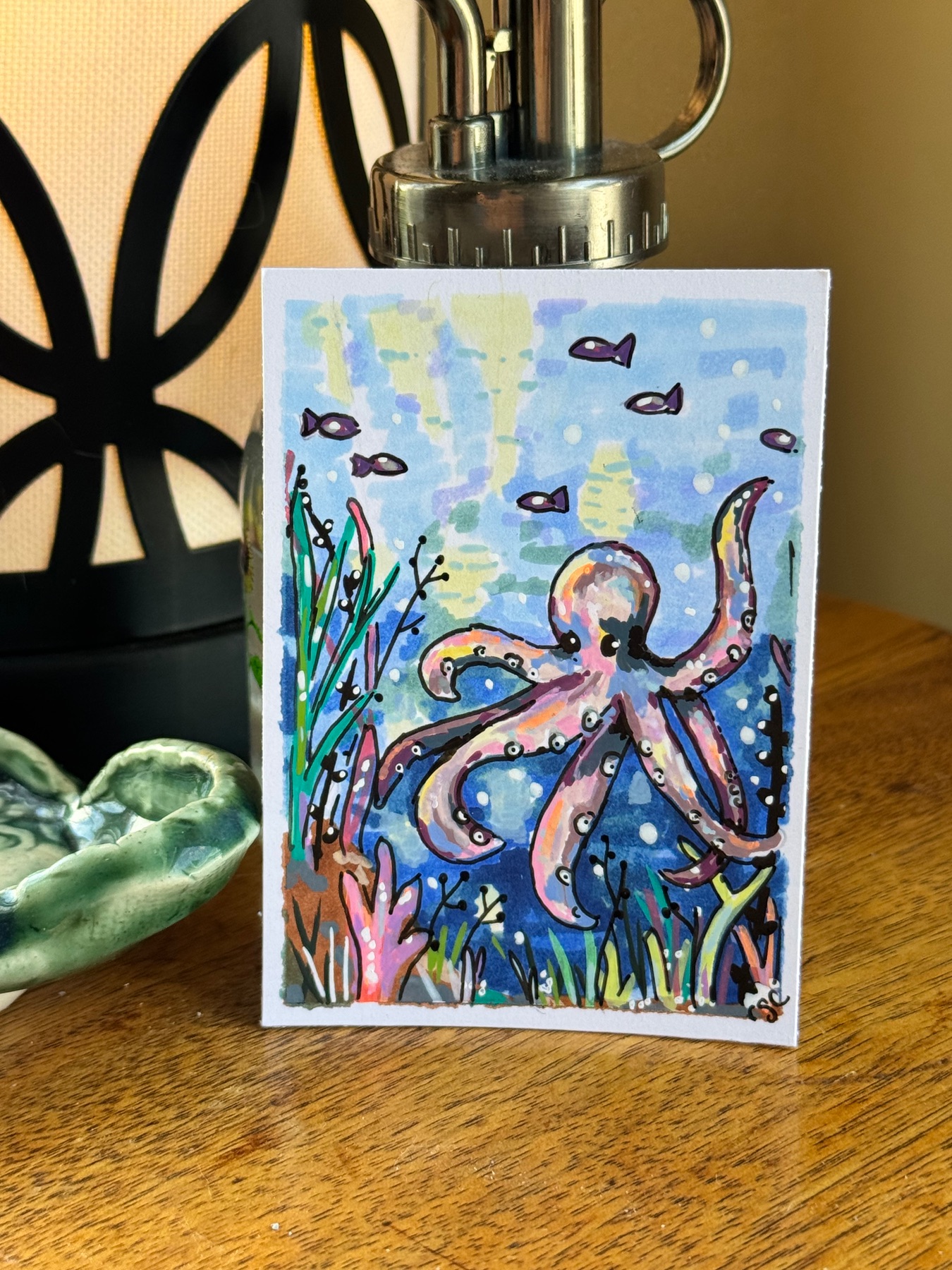 Octopus Under the sea painting aceo art card