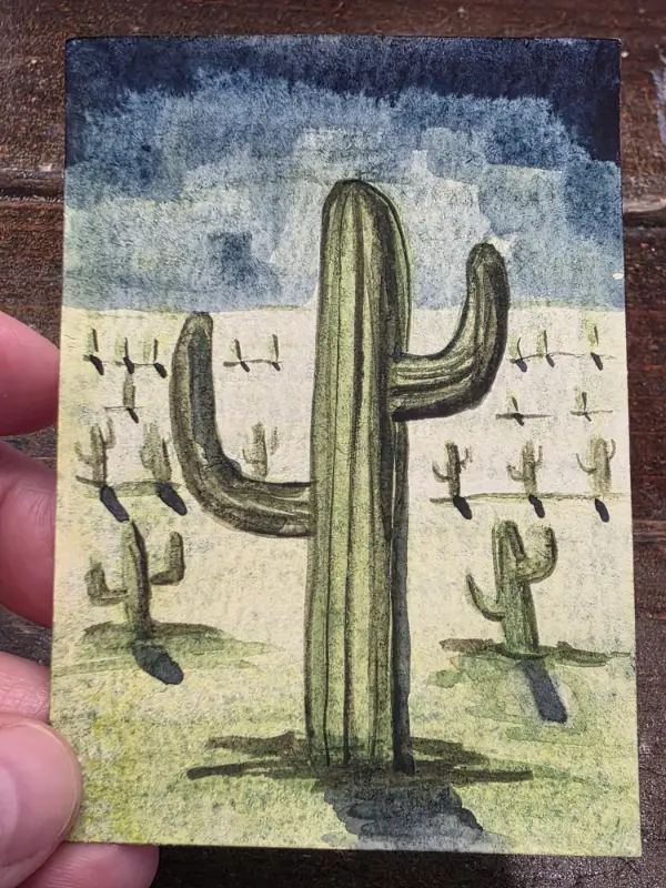 Southwest Desert Cactus Landscape aceo art card