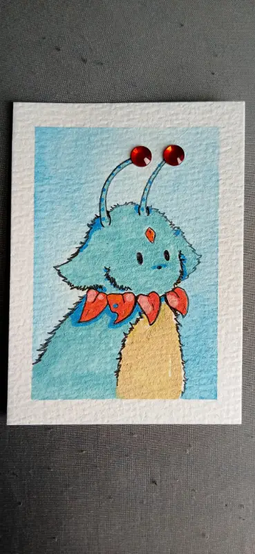 Blue Bean aceo art card