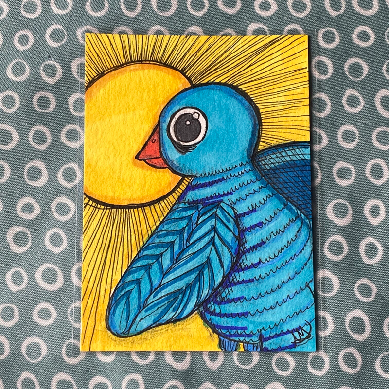 Anxious bird aceo art card