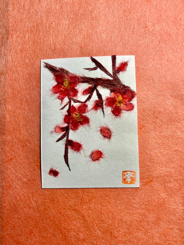 Plum blooms - Japanese Washi art aceo art card