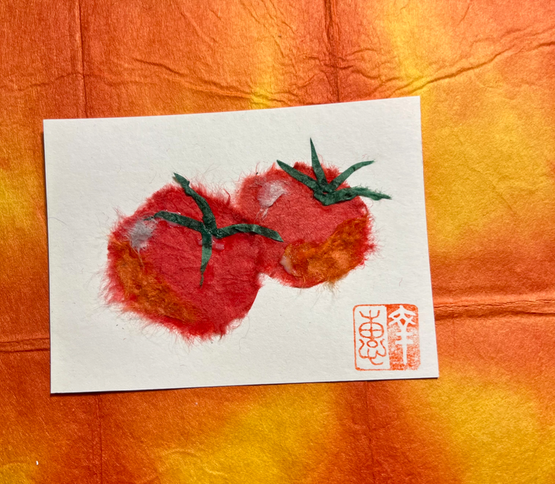Japanese Washi art- We got to have tomatoes aceo art card