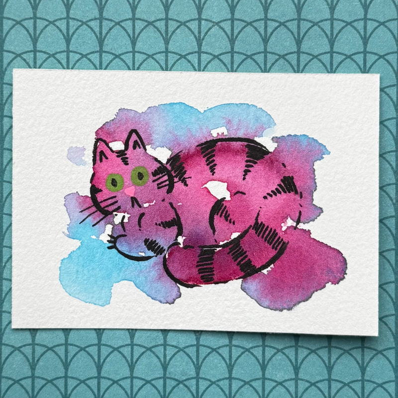 Purple Kitty aceo art card