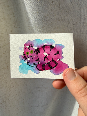 Purple Kitty aceo art card thumbnail 2