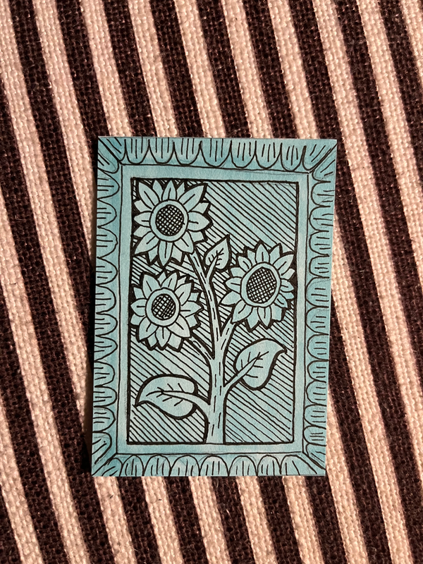 Blue Sunflower aceo art card