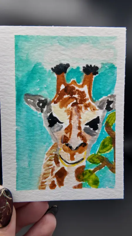 Giraffe Original ACEO — Watercolor on Watercolor Paper By Melody, Age 13 aceo art card