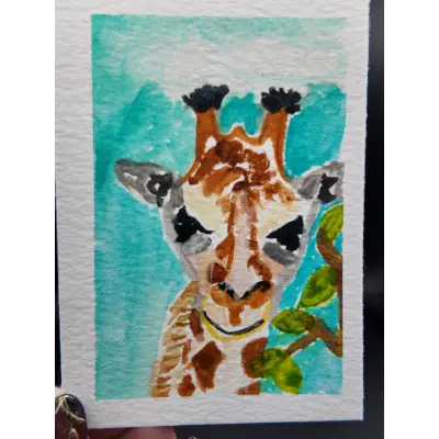 Giraffe Original ACEO — Watercolor on Watercolor Paper By Melody, Age 13 aceo art card thumbnail 1